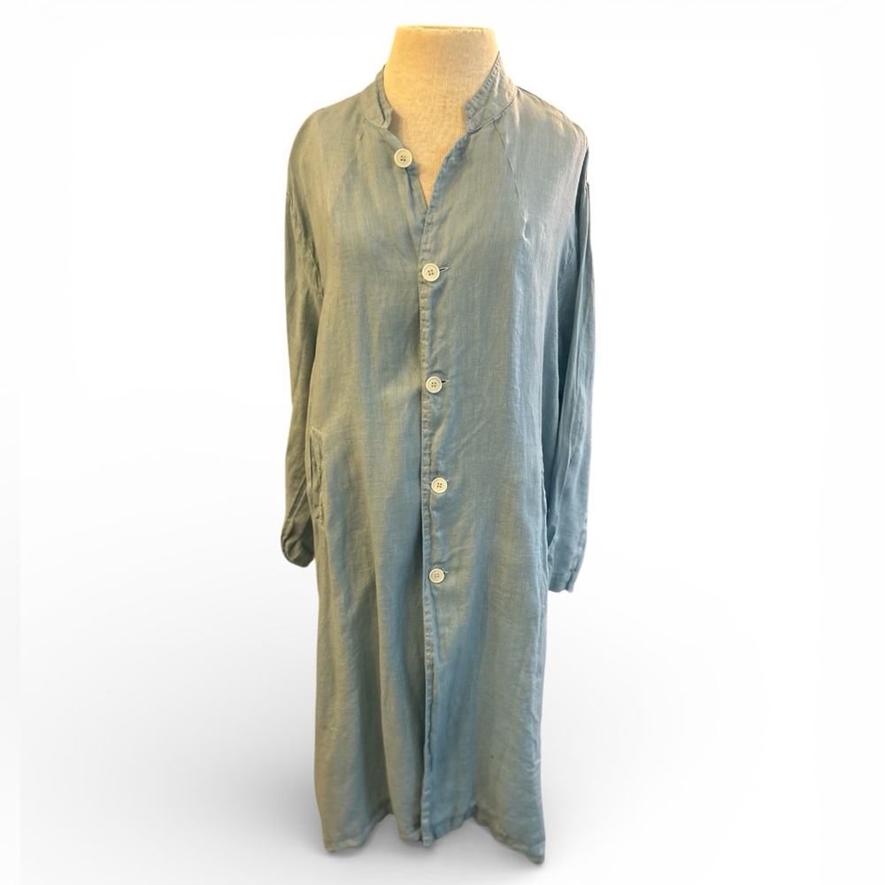 CP Shades Powder Blue Linen Button-Front Maxi Tunic Resort Beach Wear